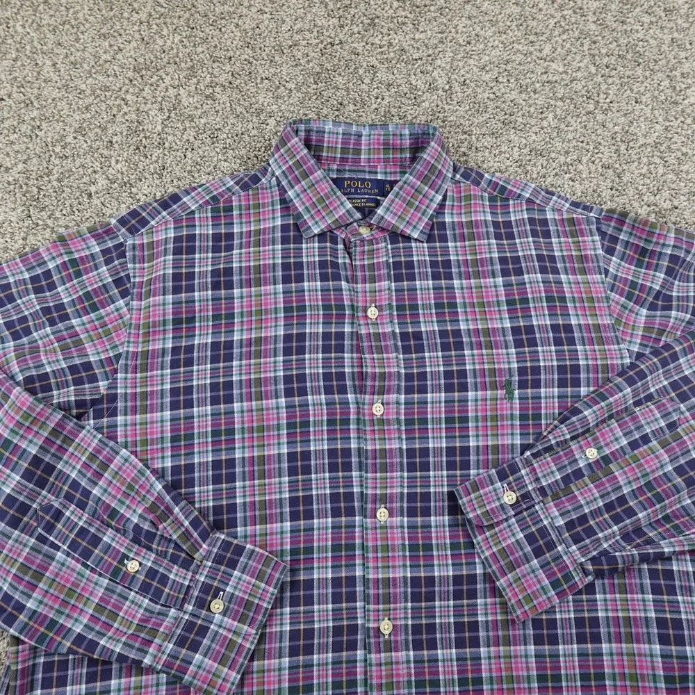 Polo Ralph Lauren Shirt Mens XL Blue Pony Classic Fit Performance Flannel Preppy